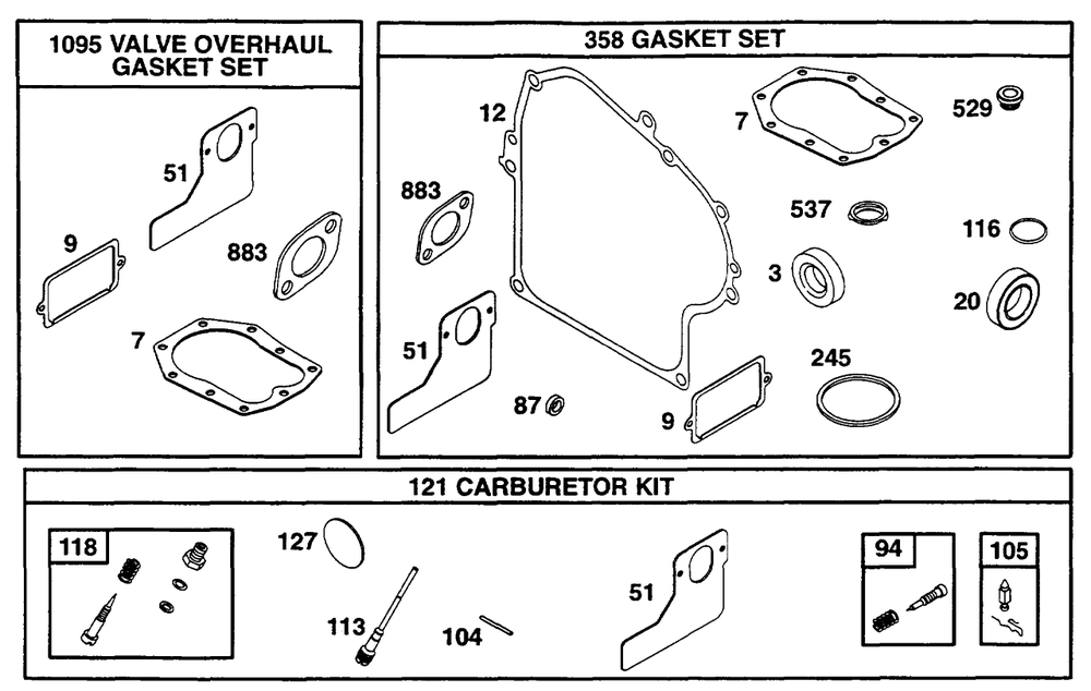 Gasket Sets Diagram and Parts List for 252707-0135-XX  Briggs and Stratton Engine
